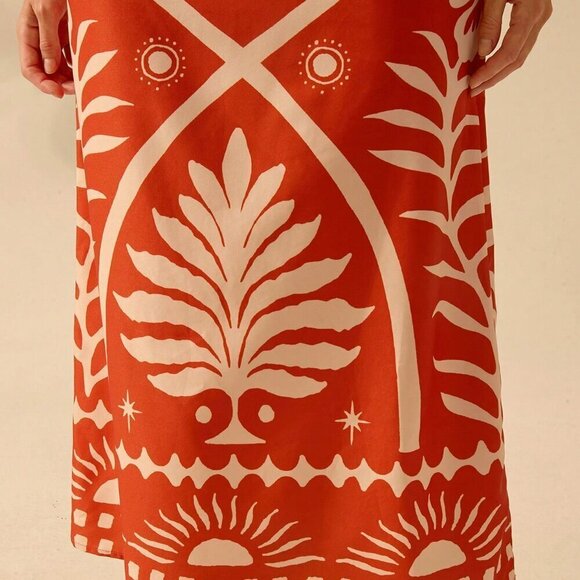 Orange Boho Women's Coconut Print Cropped Cami Top And Fitted Maxi Skirt Set - Picture 5 of 7